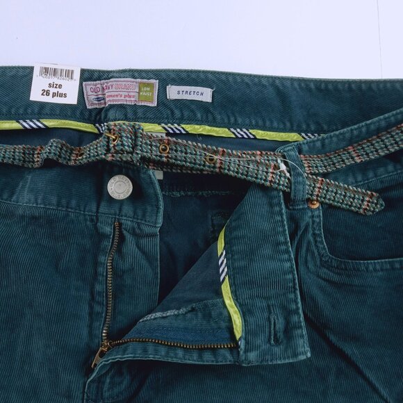 Old Navy Belted Low Waist Bootcut Corduroy Pants Women's Size 26 Blue Stretch - Picture 6 of 7